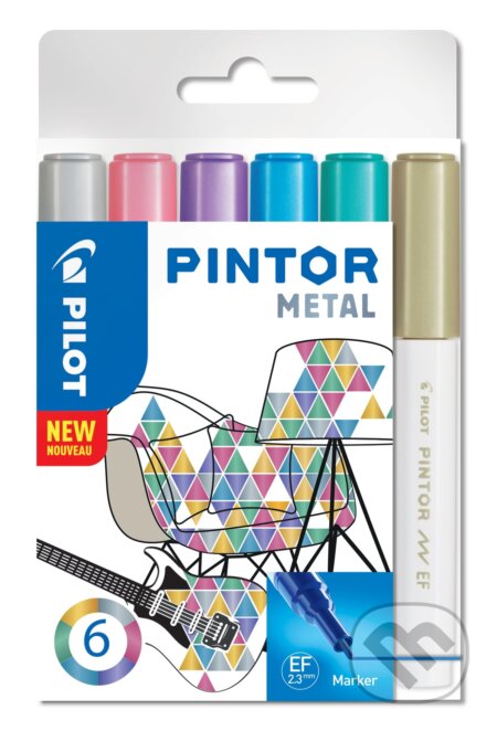 Sada 6 kusov akrylových popisovačov Pintor, (EF) extra tenký, mix metalických farieb, PILOT, 2022