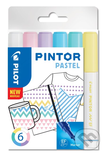 Sada 6 kusov akrylových popisovačov Pintor, (EF) extra tenký, mix pastelových farieb, PILOT, 2022