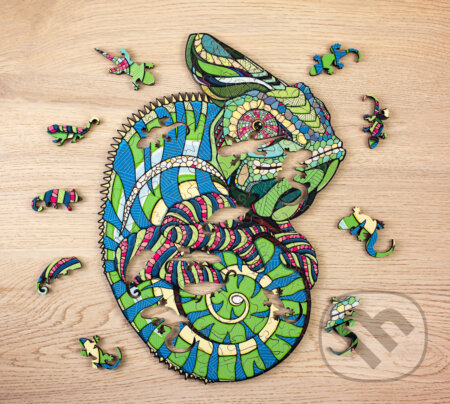 Drevené puzzle – chameleón veľkosť M (craft box) - puzzle z kategorie 3D puzzle