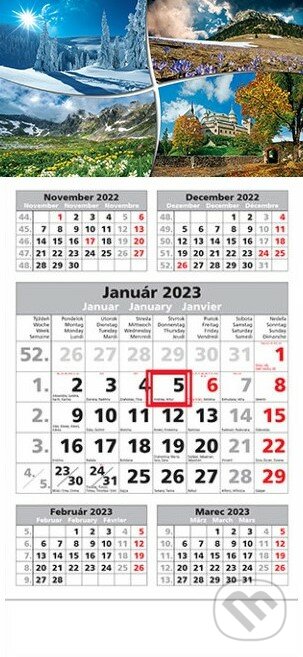 Štandard 5-mesačný sivý nástenný kalendár 2023 - štyri ročné obdobia, Spektrum grafik, 2022