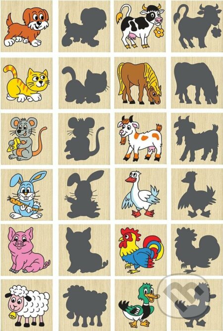 Zvířátka a jejich stíny (12ks v krabičce dřevěné) - hra z kategorie Karty, pexeso