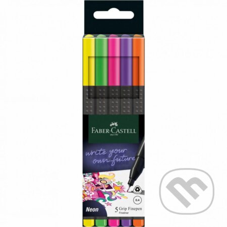 Popisovače Grip Finepen 0,4 mm, 5ks, farebné Neónové