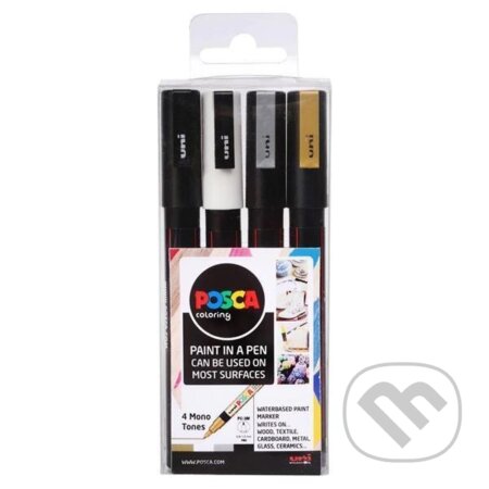 Posca Sada akrylových popisovačů 0,9-1,3 mm - černá, zlatá, stříbrná, bílá 4 ks