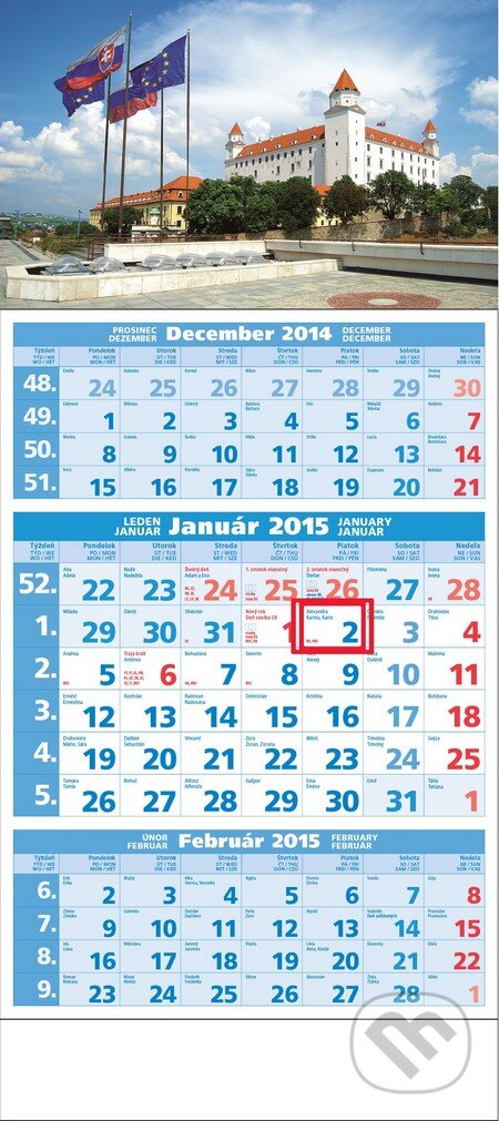 Štandardný 3-mesačný kalendár 2015 s motívom Bratislavy, Spektrum grafik, 2014