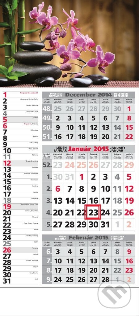 Kombinovaný 3-mesačný kalendár 2015 s motívom orchidei, Spektrum grafik, 2014