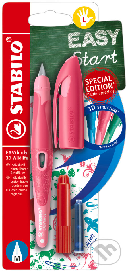 Ergonomické školské plniace pero pre ľavákov so štandardným hrotom M - ružová, STABILO, 2023