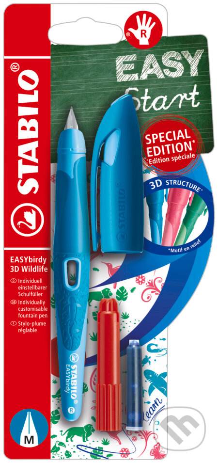 Ergonomické školské plniace pero pre pravákov so štandardným hrotom M - modrá, STABILO, 2023