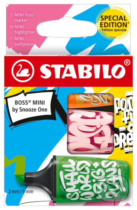 Zvýrazňovač - STABILO BOSS MINI by Snooze One - oranžová, ružová, zelená