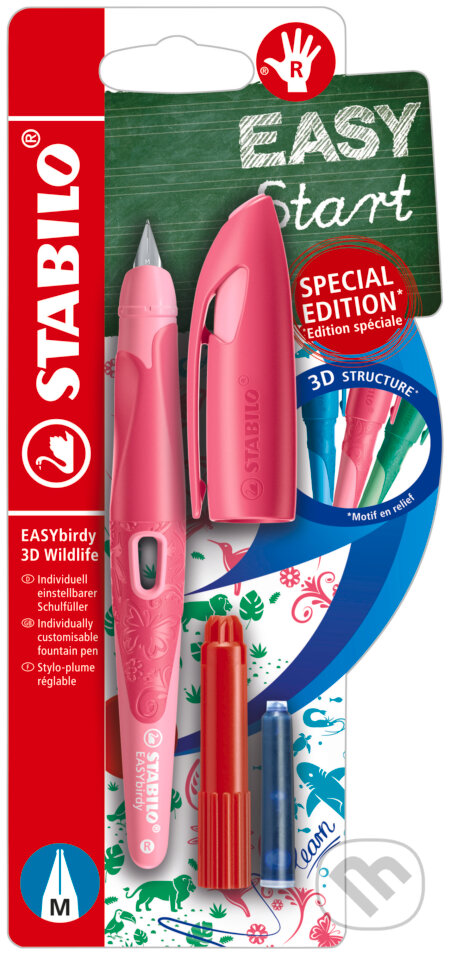 Ergonomické školské plniace pero pre pravákov so štandardným hrotom M - ružová, STABILO, 2023