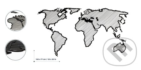 Dizajnová drevená mapa sveta LINE (XL - Traveler - 200x100)