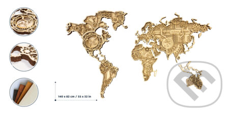 Dizajnová drevená mapa sveta INDUSTRIAL, 68travel, 2023