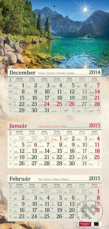Nástenný 3-mesačný kalendár 2015 s motívom Tatier, Spektrum grafik, 2014
