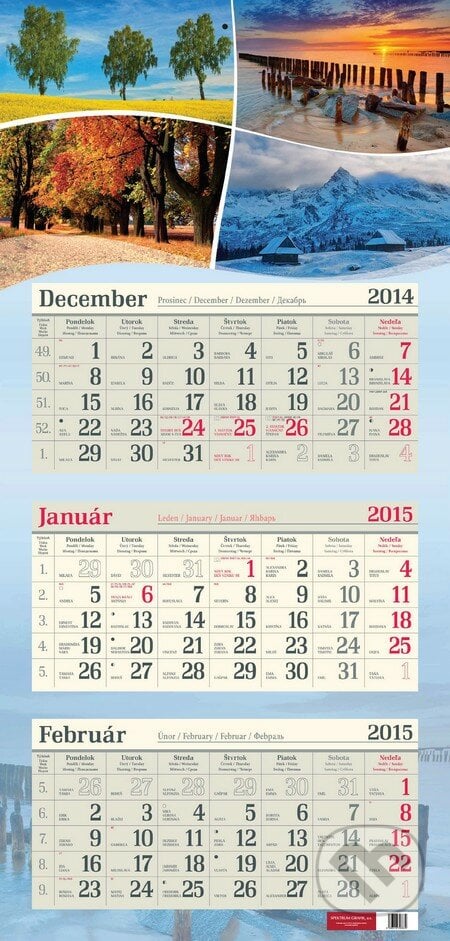 Nástenný 3-mesačný kalendár 2015 s motívom štyroch ročných období, Spektrum grafik, 2014