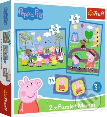 Sada 3v1 Šťastné chvíle s prasátkem Pepinou (2x puzzle + pexeso) - puzzle z kategorie 15 - 60 dílků