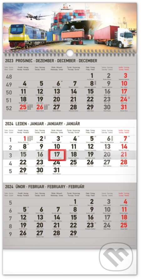 Nástěnný kalendář 3měsíční Špedice 2024 (šedý), Notique, 2023