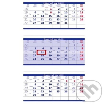 Kalendář nástěnný 2024 - Tříměsíční skládaný modrý, Helma365, 2023