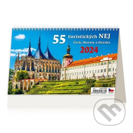 Kalendář stolní 2024 - 55 turistických nej Čech, Moravy a Slezska, Helma365, 2023