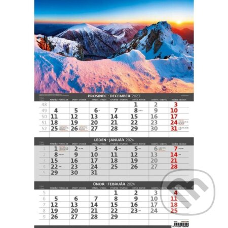 Kalendář nástěnný 2024 - Hory – 3měsíční/Hory – 3mesačné, Helma365, 2023