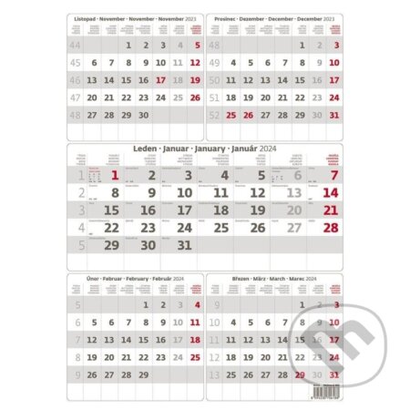 Kalendář nástěnný 2024 - Pětiměsíční šedý, Helma365, 2023