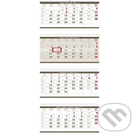 Kalendář nástěnný 2024 - Čtyřměsíční skládaný šedý, Helma365, 2023