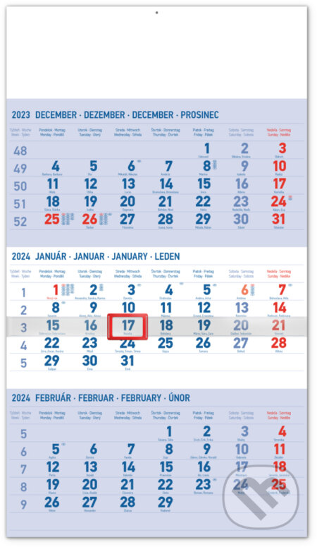 Nástenný kalendár 3-mesačný štandard 2024 - modrý, Notique, 2023