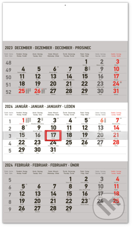 Nástenný kalendár 3-mesačný štandard 2024 - šedý, Notique, 2023