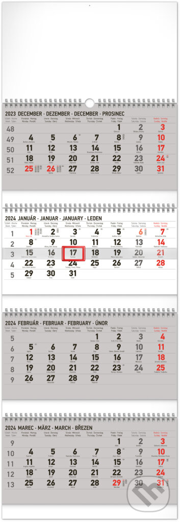 Nástenný kalendár 4-mesačný štandard skladací 2024, Notique, 2023