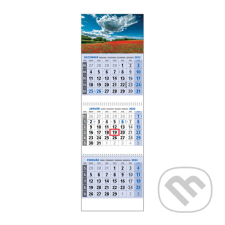 Klasik 3-mesačný modrý nástenný kalendár 2024 - maky, Spektrum grafik, 2023