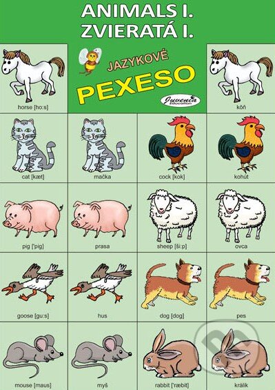 Jazykové pexeso: Animals I. / Zvieratá I., Juvenia Education Studio, 2015