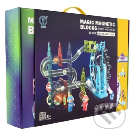 Plastová magnetická guličková dráha 80ks (16 guličiek + príslušenstvo s batériami a svetlom) - hra z kategorie Stavebnice