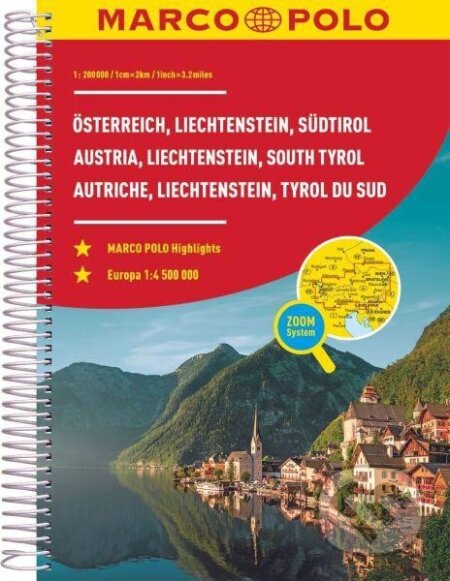 Rakousko, Lichtenštejnsko, Jižní Tyrolsko / autoatlas (spirála) 1:200 000, Marco Polo