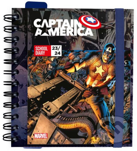 Plánovací denný školský diár 2023/2024 Marvel: Captain America so samolepkami, záložkami a obálkou, Captain America, 2023