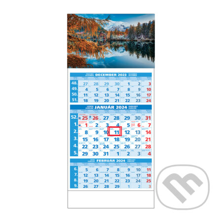 Štandard 3-mesačný modrý nástenný kalendár 2024 - hory pri jazere, Spektrum grafik, 2023