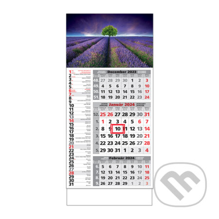Štandard 3-mesačný kombinovaný nástenný kalendár 2024 - fialové pole, Spektrum grafik, 2023