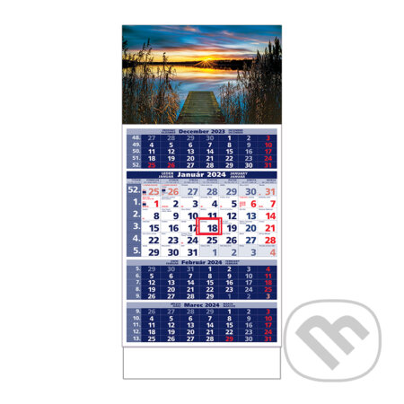 Štandard 4-mesačný modrý nástenný kalendár 2024 - západ slnka, Spektrum grafik, 2023