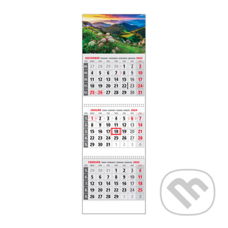 Klasik 3-mesačný sivý nástenný kalendár 2024 - hory, Spektrum grafik, 2023