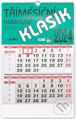 Tříměsíční Klasik 2024 - nástěnný kalendář, BOBO BLOK, 2023