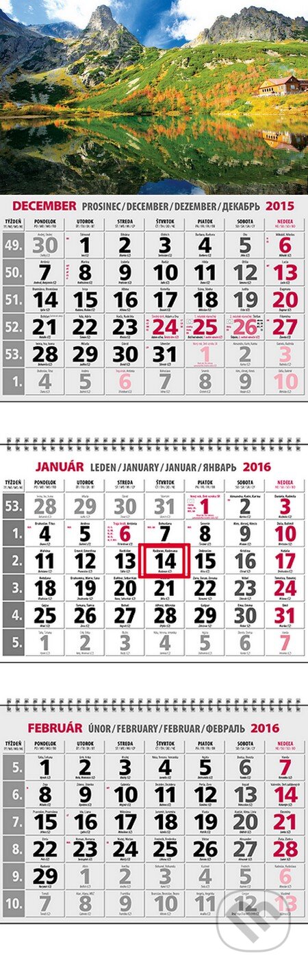 Klasický 3-mesačný kalendár 2016 s motívom hôr, Spektrum grafik, 2015