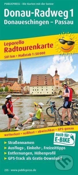 Dunajská cyklostezka 1, Donaueschingen-Passau 1:50 000 / cyklistická mapa, freytag&berndt, 2020