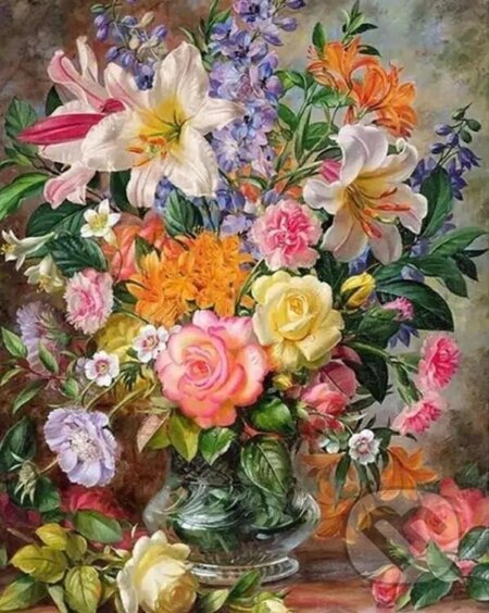 Diamantový obrázek - Květiny ve váze 30 x 40 cm