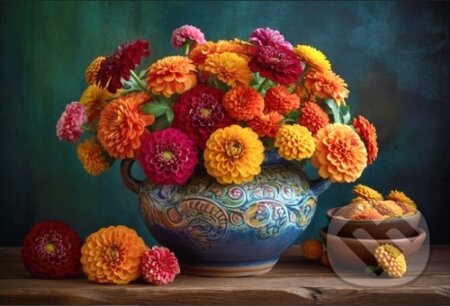 Dřevěné puzzle Zátiší s chryzantémou A3