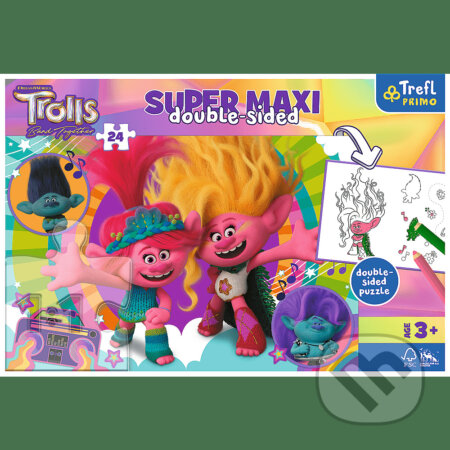 Trefl Puzzle Super Maxi 24 - Šťastný deň Trollov / Universal Trolls 3 (2023) FSC Mix 70%, Trefl, 2023