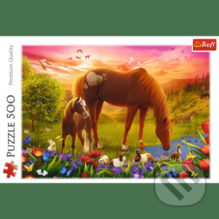 Trefl Puzzle 500 - Kone na lúke - puzzle z kategorie Zvířata