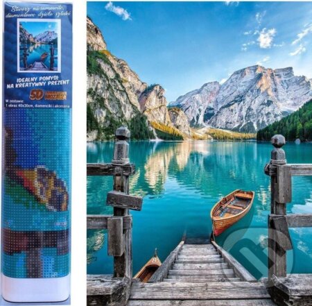 Diamantový obrázek - Jezero s loďkou 30x40cm