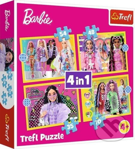 Puzzle Veselý svět Barbie 4v1 ((35,48,54,70 dílků)) - puzzle z kategorie 15 - 60 dílků