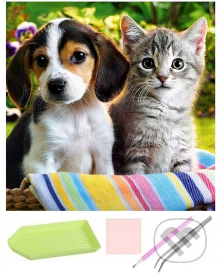 Diamantový obrázek - Pejsek s kočičkou 30x40cm