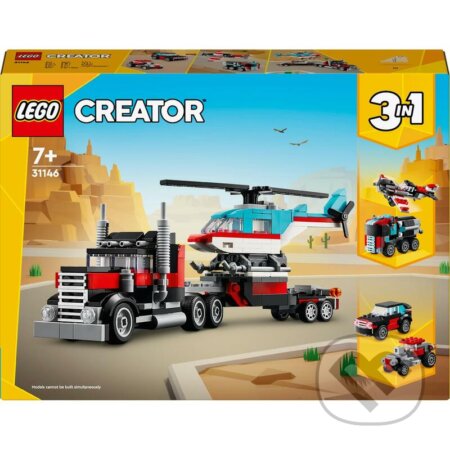 LEGO® Creator 3 v 1 31146 Nákladiak s plochou korbou a helikoptérou, LEGO, 2024