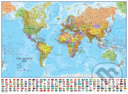 Svet, politická mapa, 68 x 53cm, s vlajkami, 1:60 mil, TATRAPLAN, 2024