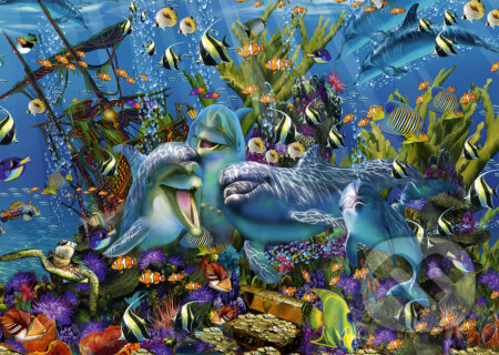 Loď s pokladmi delfínov - puzzle z kategorie Zvířata