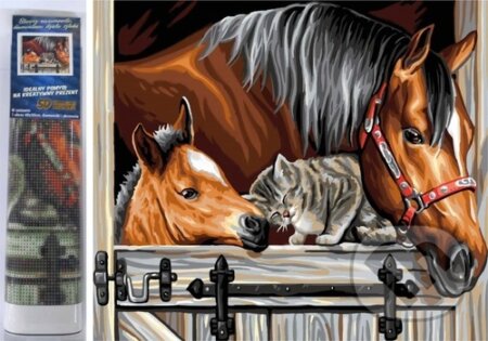 Diamantové malování Koně s kočkou, Norimpex